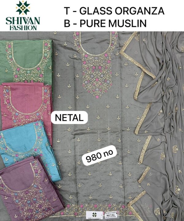 Shivansh Glass Top Pure Chiffon Dupatta Unstitched Suits