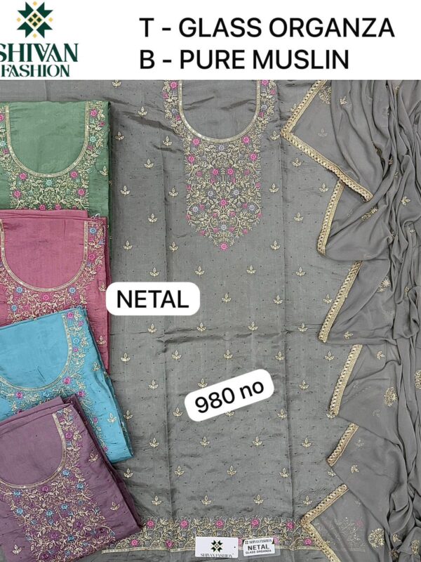 190691 Shivansh Glass Top Pure Chiffon Dupatta Unstitched Suits