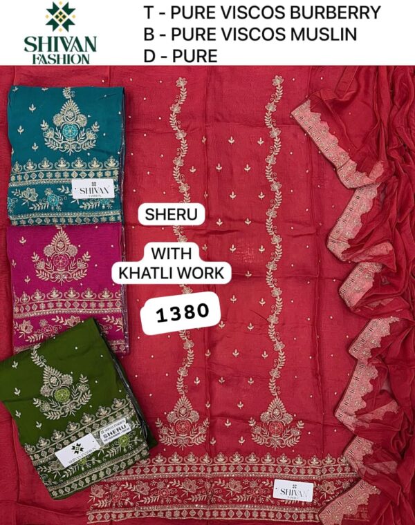 Shivansh Burberry Top Pure Chiffon Dupatta Unstitched Suits