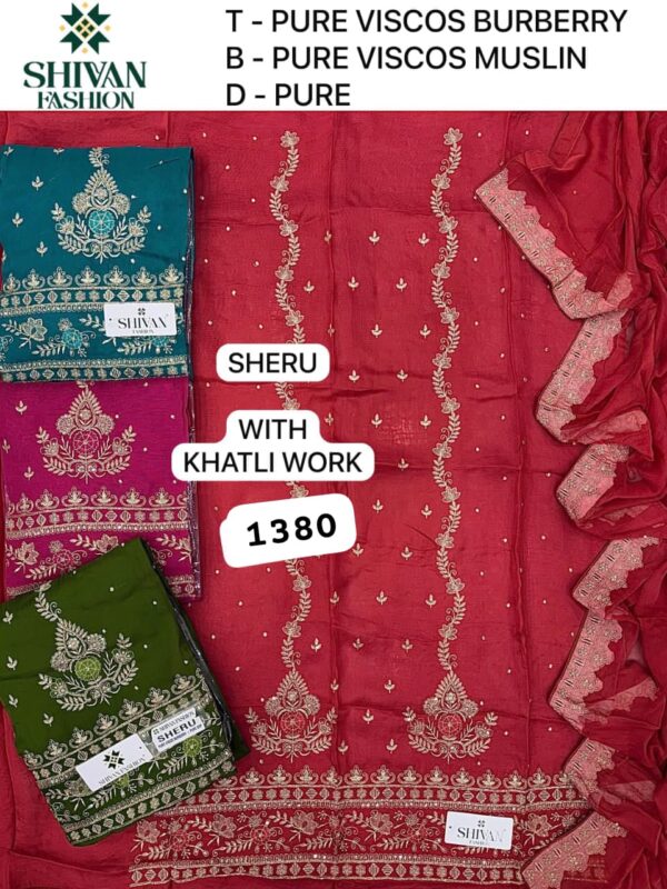 257114 Shivansh Burberry Top Pure Chiffon Dupatta Unstitched Suits