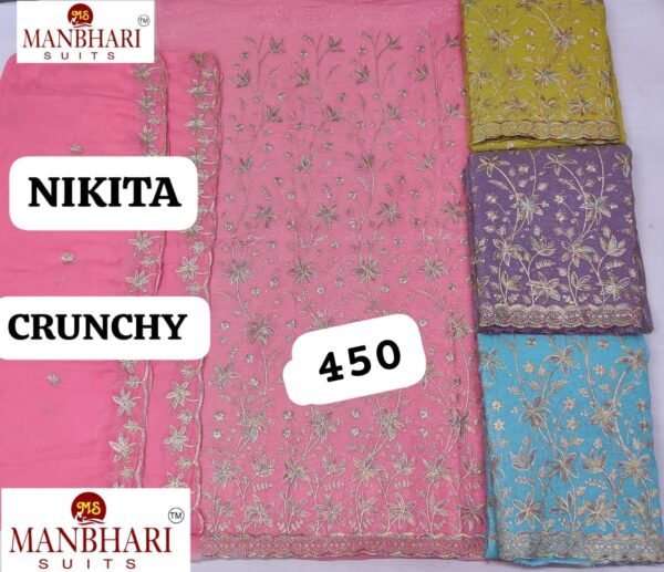 Manbhari Crunchy Top Nazneen Dupatta Unstitched Suits