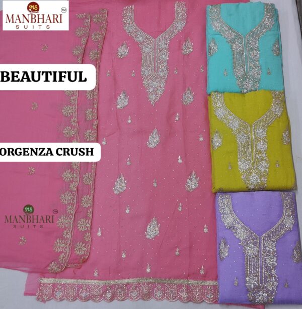 Manbhari Organza Top Nazneen Dupatta Unstitched Suits