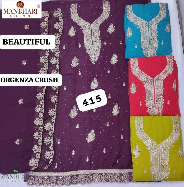 Manbhari Organza Top Nazneen Dupatta Unstitched Suits