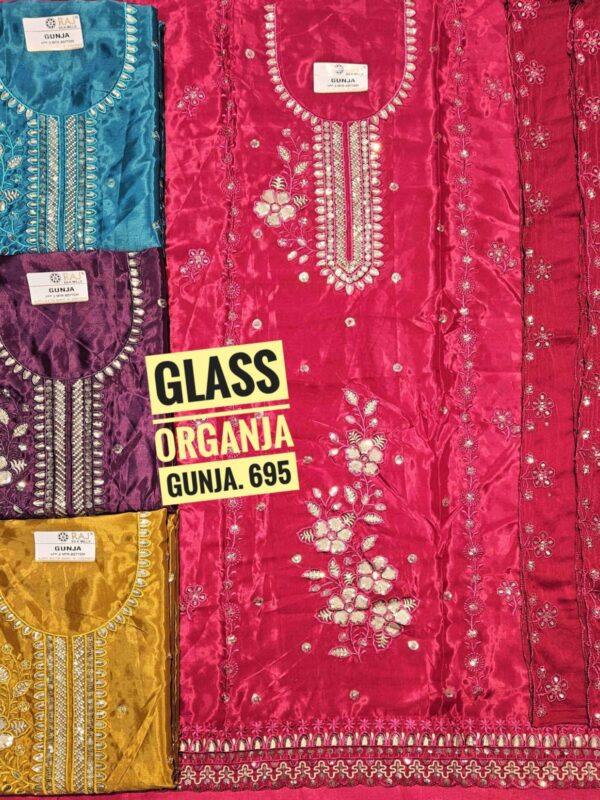 Raj Silk Mills Organza Top Pure Chiffon Dupatta Unstitched Suits