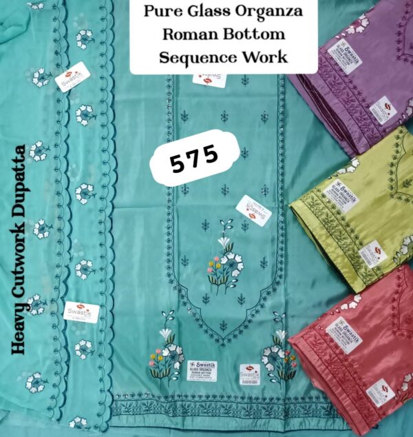 1000584734 Swastik Organza Top Pure Chiffon Dupatta Unstitched Suits