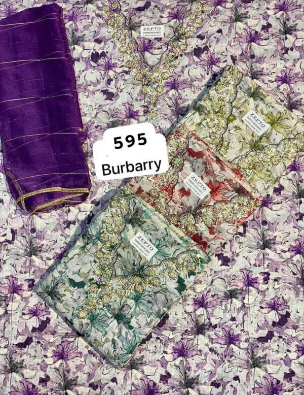 SCAK Burberry Top Pure Chiffon Dupatta Unstitched Suits