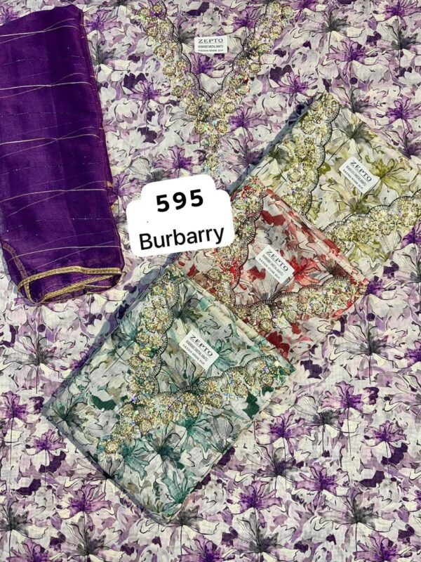 SCAK Burberry Top Pure Chiffon Dupatta Unstitched Suits