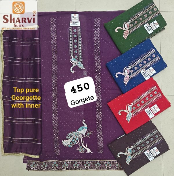 1000511022 Sharvi Georgette Top Pure Chiffon Dupatta Unstitched Suits