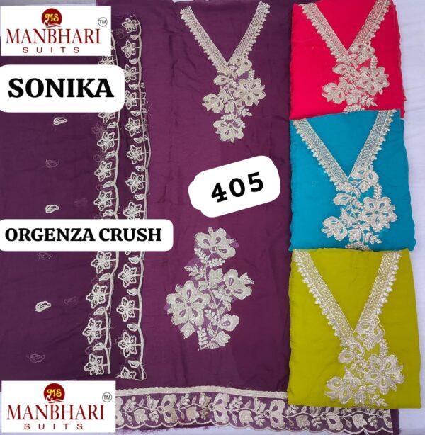 1000677595 Manbhari Organza Top Pure Chiffon Dupatta Unstitched Suits