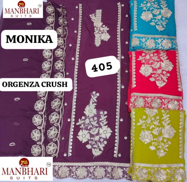 Manbhari Organza Top Pure Chiffon Dupatta Unstitched Suits