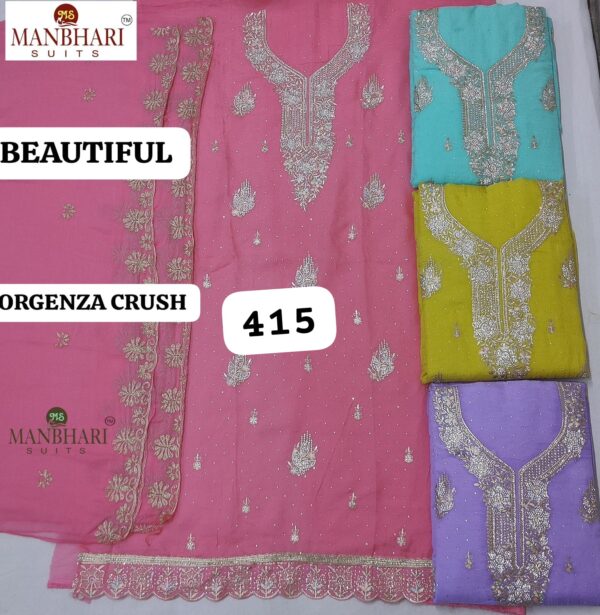 1000691704 Manbhari Organza Top Pure Chiffon Dupatta Unstitched Suits