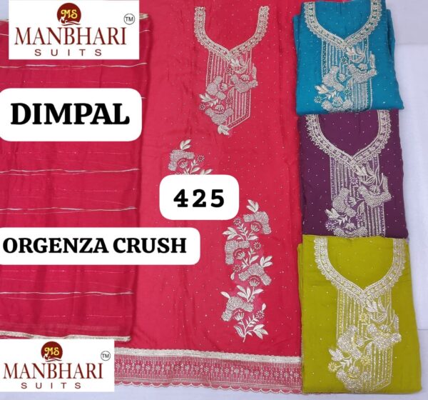 1000691705 Manbhari Organza Top Pure Chiffon Dupatta Unstitched Suits