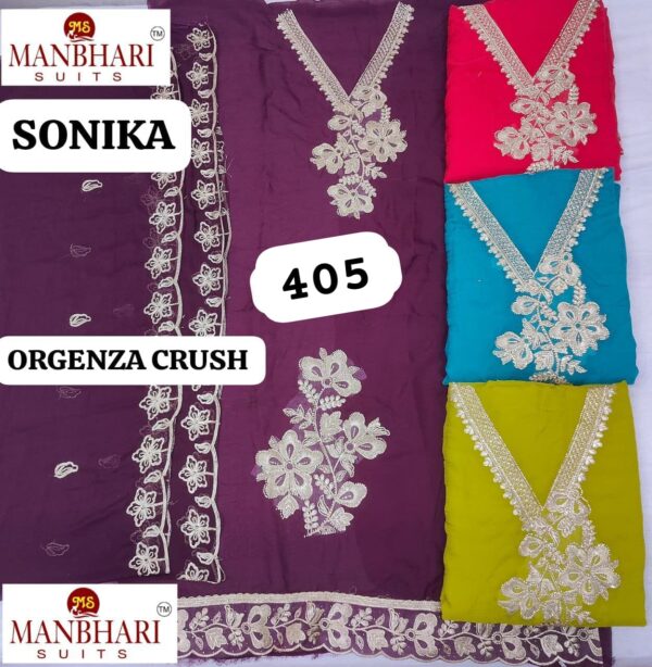 1000712401 Manbhari Organza Top Pure Chiffon Dupatta Unstitched Suits
