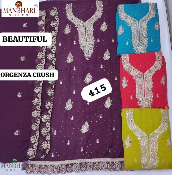Manbhari Organza Top Pure Chiffon Dupatta Unstitched Suits
