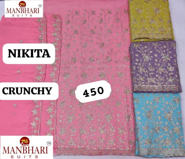 Manbhari Crunchy Top Pure Chiffon Dupatta Unstitched Suits