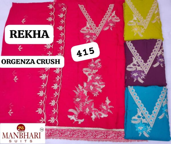 1000712430 Manbhari Organza Top Pure Chiffon Dupatta Unstitched Suits