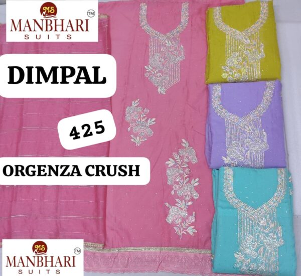 1000712447 Manbhari Organza Top Pure Chiffon Dupatta Unstitched Suits