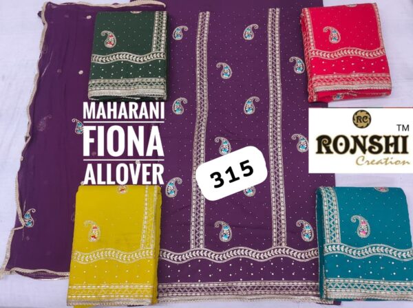 1000712449 Ronshi Fiona Top Pure Chiffon Dupatta Unstitched Suits