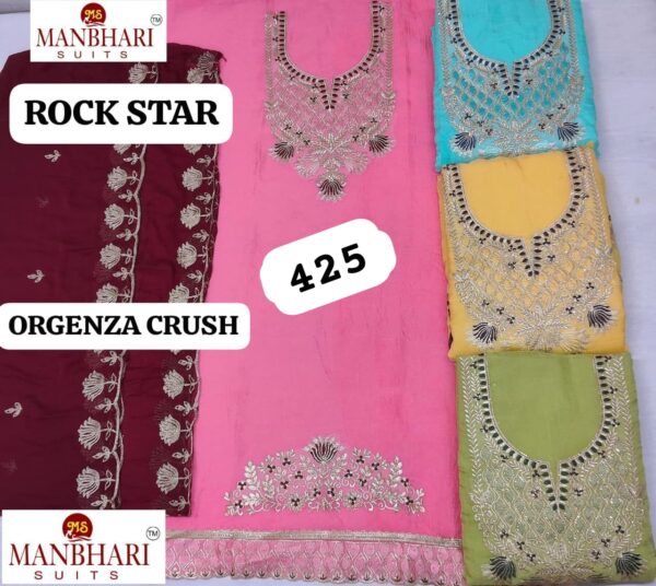 1000712452 Manbhari Organza Top Pure Chiffon Dupatta Unstitched Suits