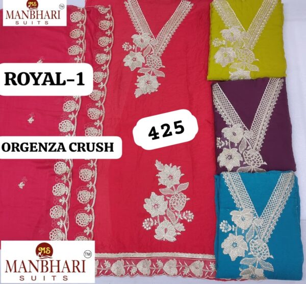 1000712453 Manbhari Organza Top Pure Chiffon Dupatta Unstitched Suits