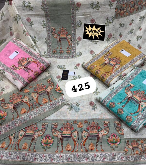 1000716278 Wow Linen Top Linen Dupatta Unstitched Suits