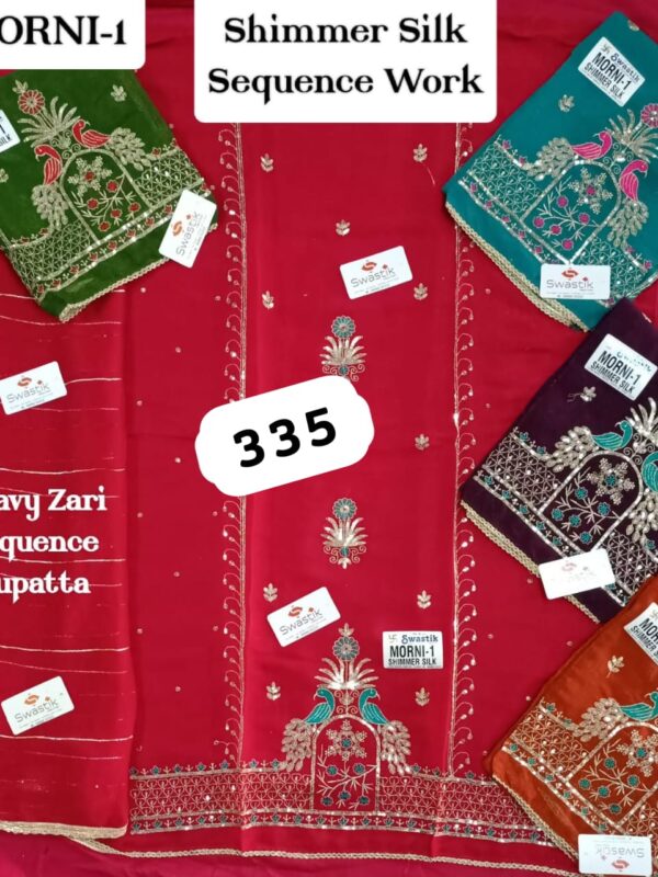 Swastik Shimmer Top Pure Chiffon Dupatta Unstitched Suits