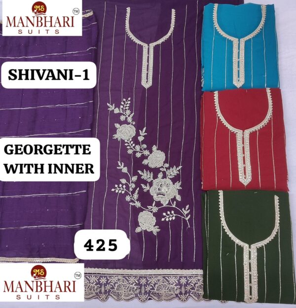 Manbhari Georgette Top Pure Chiffon Dupatta Unstitched Suits