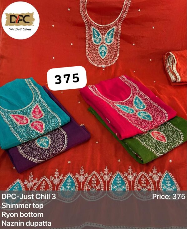 DPC Shimmer Top Pure Chiffon Dupatta Unstitched Suits