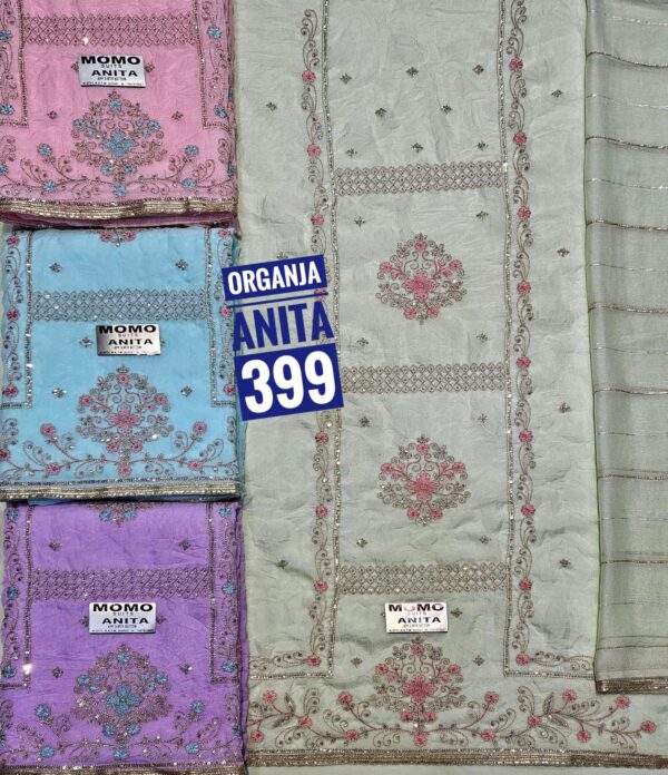 1000752382 SCAK Organza Top Pure Chiffon Dupatta Unstitched Suits